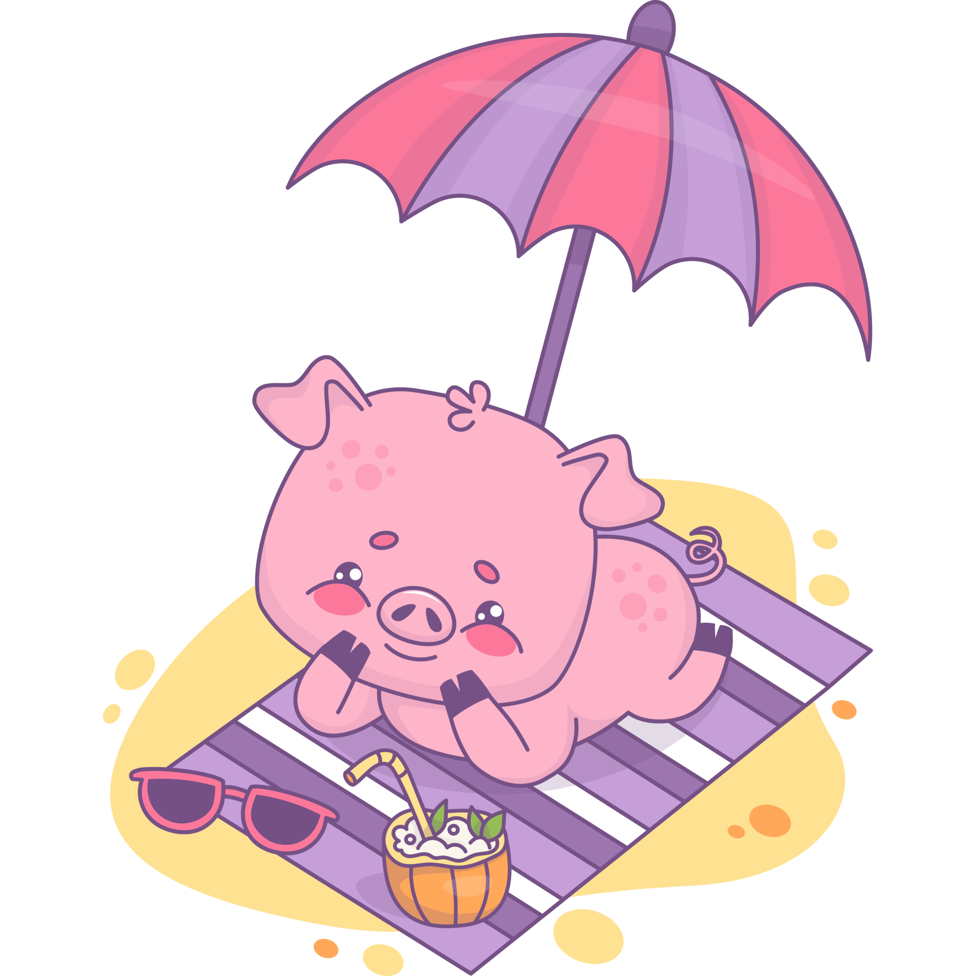 Happy piglet sunbathing under sun umbrella 42843662 PNG