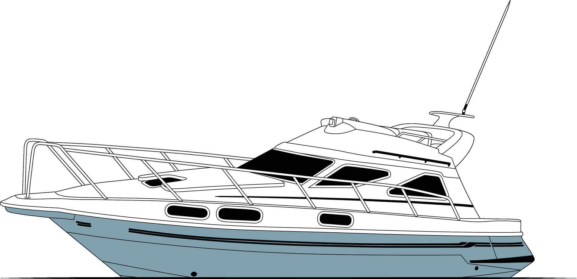 Yacht boat line art and Illustration. vector