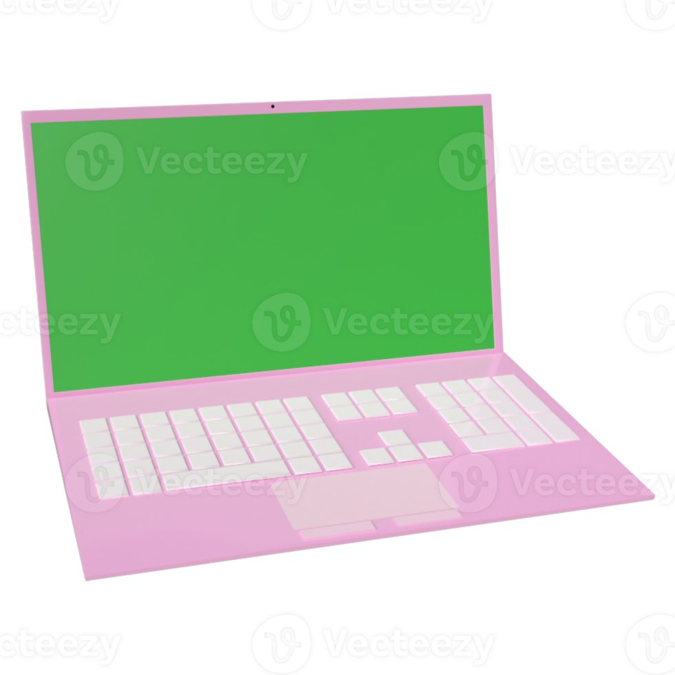 Green Screen on 3d pink color cartoon Laptop png