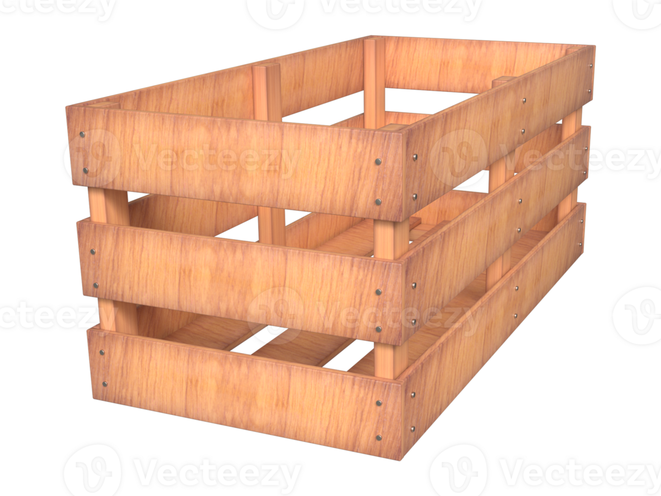 3d opslagruimte houten doos of krat, realistisch leeg hout doos voor voedsel, groente enz. png