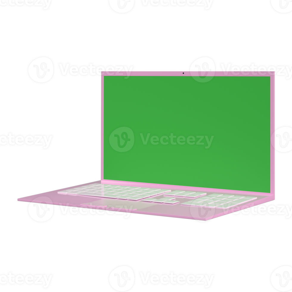 Green Screen on 3d pink color cartoon Laptop png