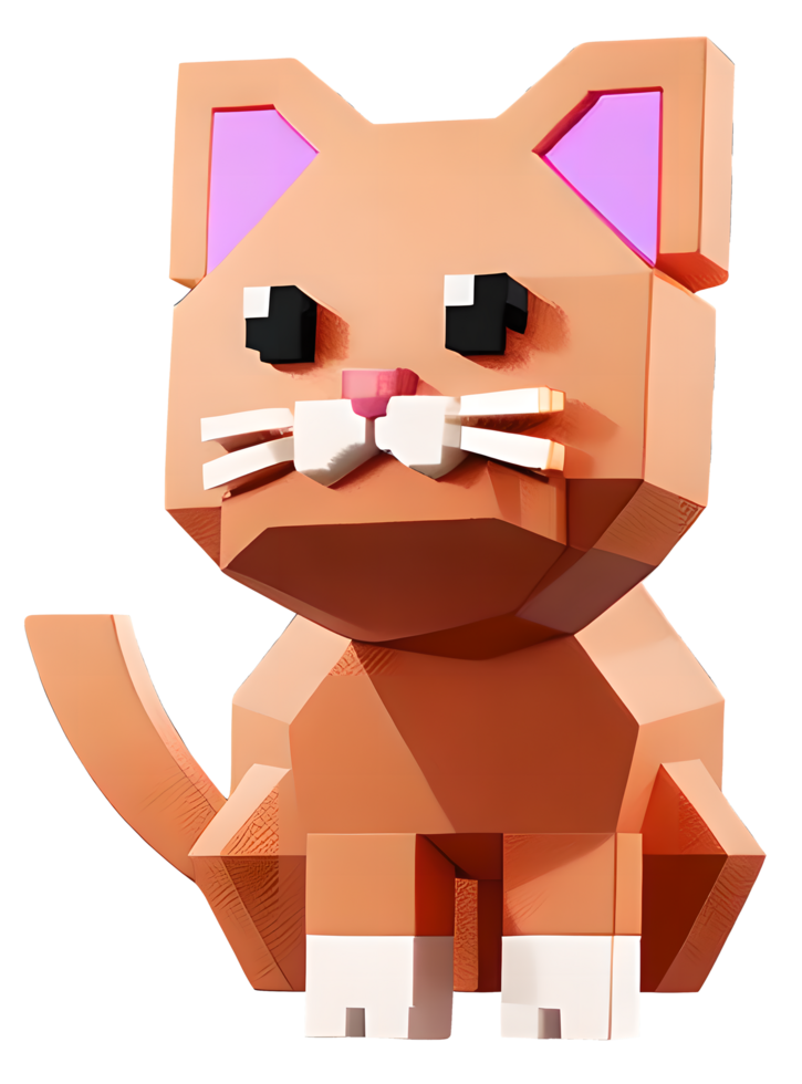 3D Illustration of a pixelated cat png
