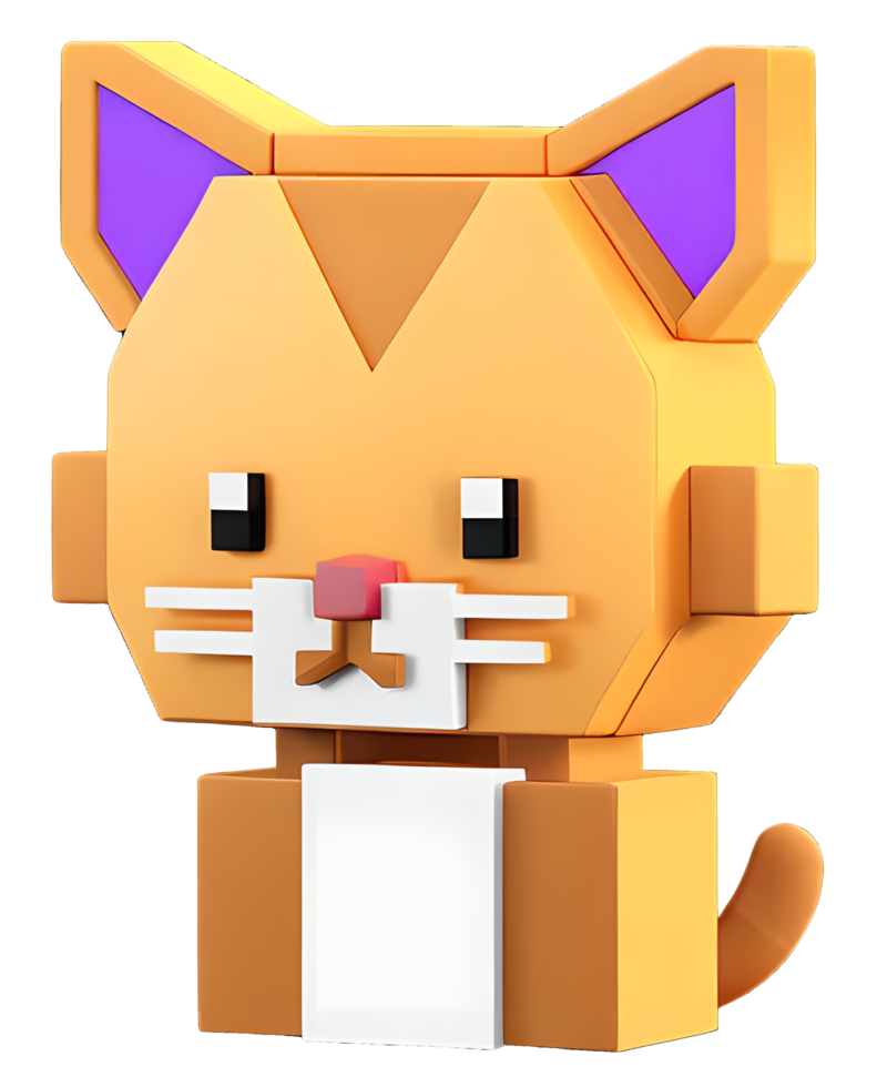 3D Illustration of a pixelated cat png