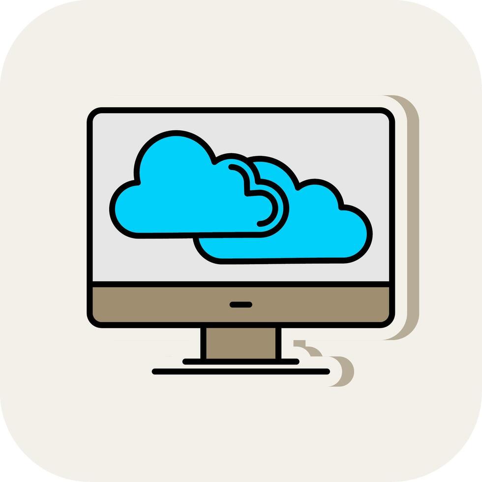 Cloud Line Filled White Shadow Icon vector