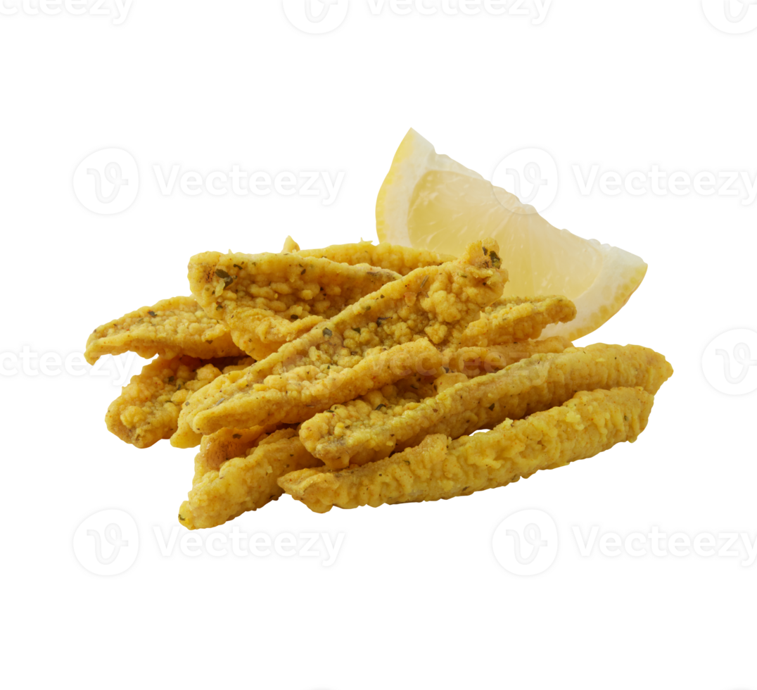Crispy fried fish cut out isolated transparent background png