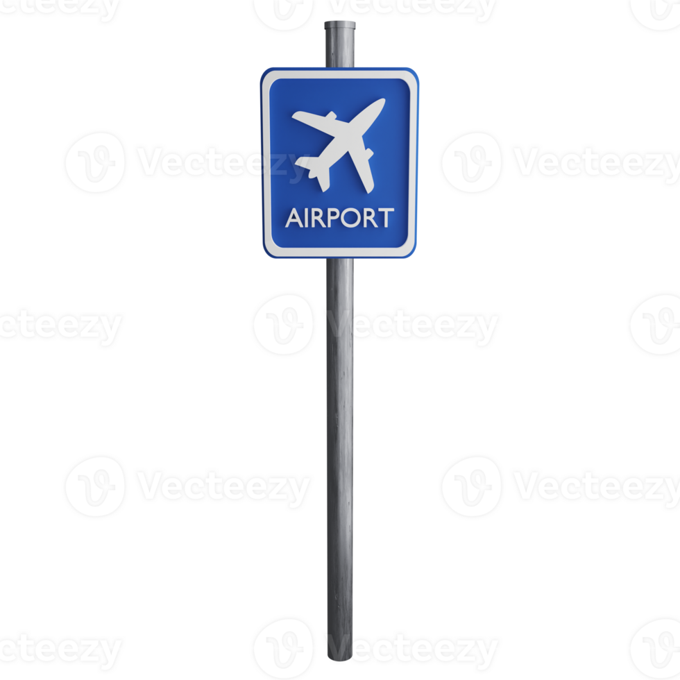 Airport sign on the road clipart flat design icon isolated on transparent background, 3D render road sign and traffic sign concept png