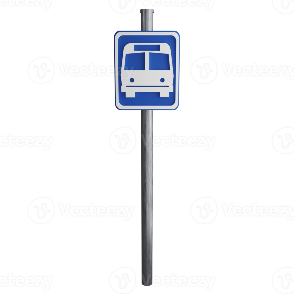 Bus stop sign on the road clipart flat design icon isolated on transparent background, 3D render road sign and traffic sign concept png