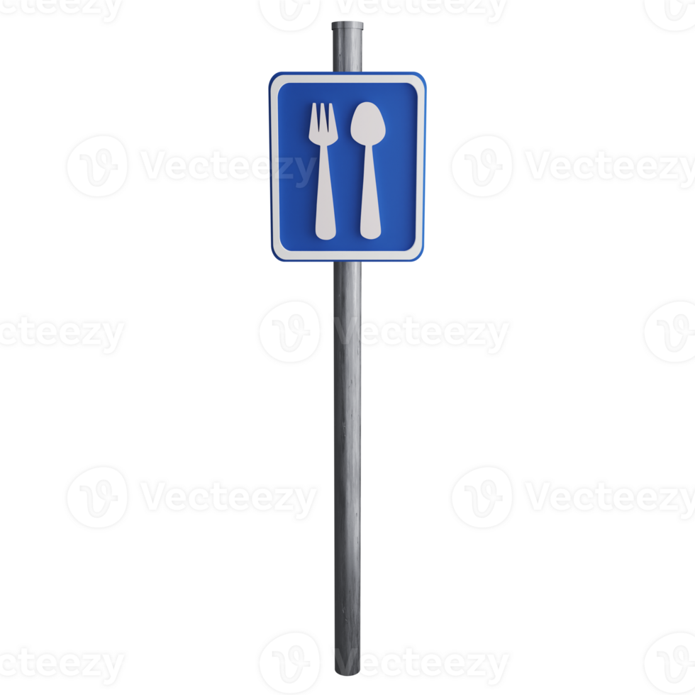 Restaurant sign on the road clipart flat design icon isolated on transparent background, 3D render road sign and traffic sign concept png