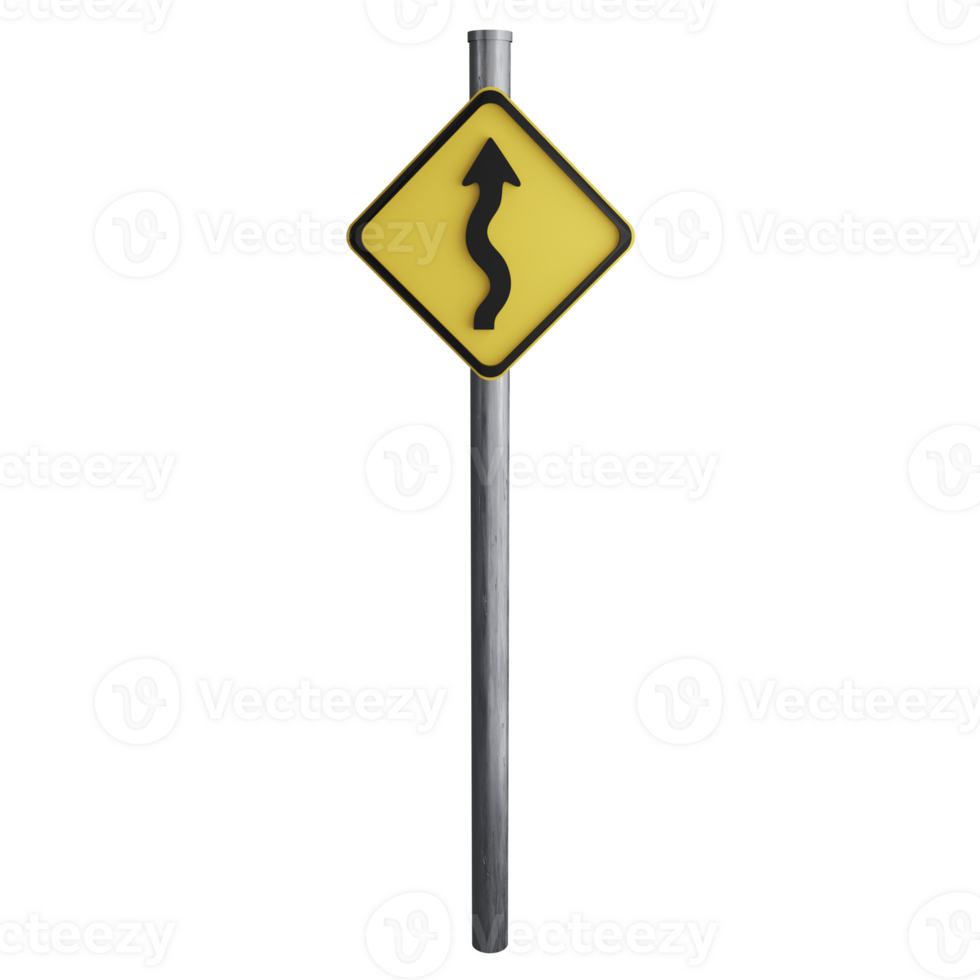 Sinuous road sign on the road clipart flat design icon isolated on transparent background, 3D render road sign and traffic sign concept png