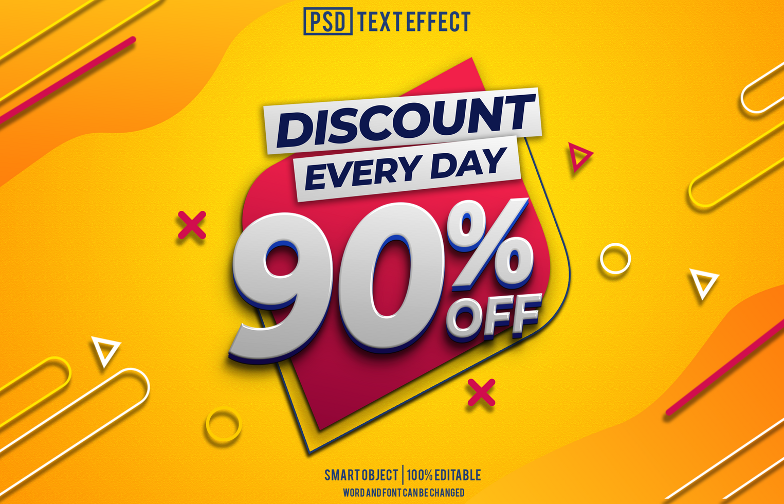 discount 90 percent off text effect, font editable, typography, 3d text psd