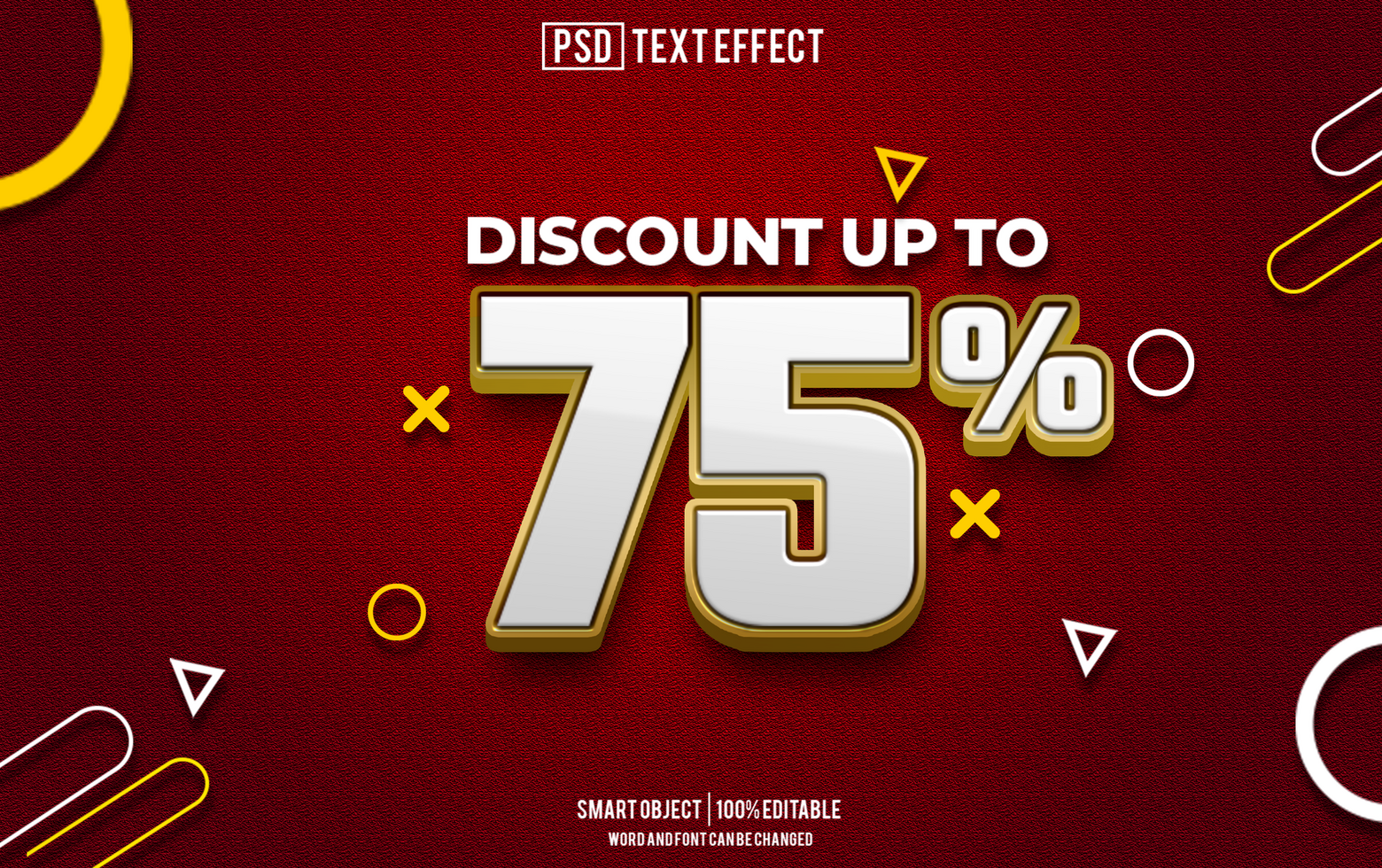 discount 75 percent text effect, font editable, typography, 3d text psd