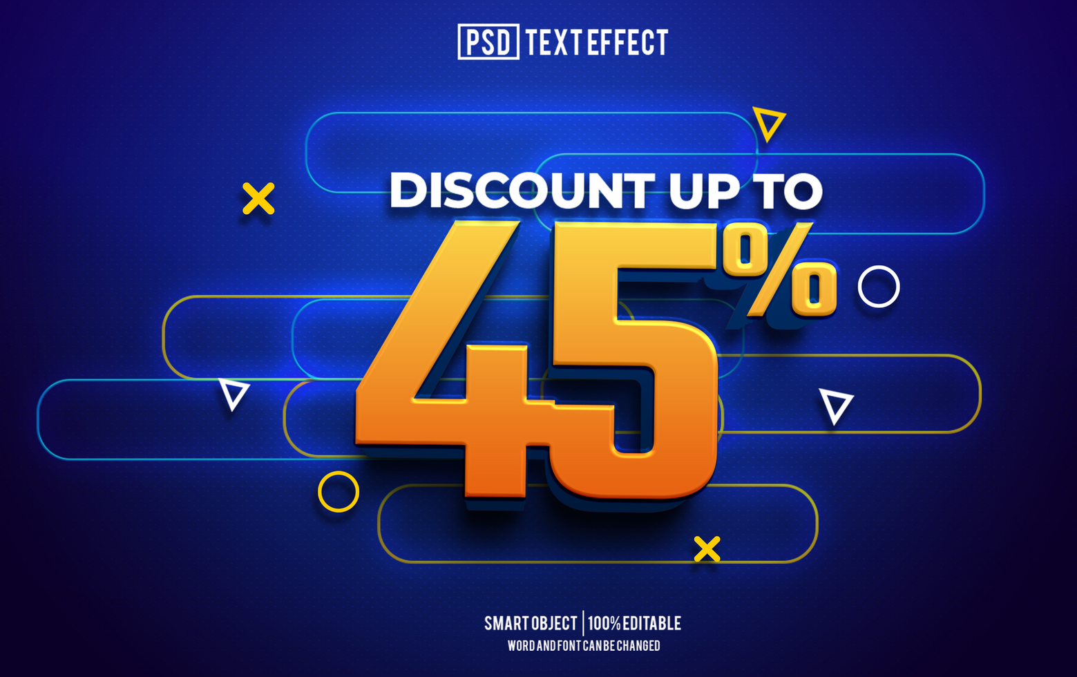 discount 45 percent text effect, font editable, typography, 3d text. psd