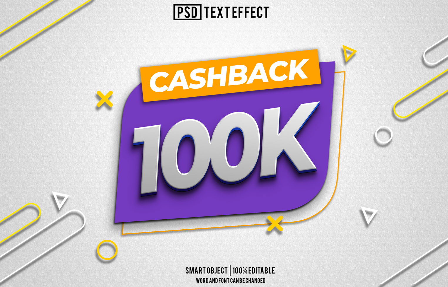 cashback 100k tekst effect, doopvont bewerkbaar, typografie, 3d tekst psd