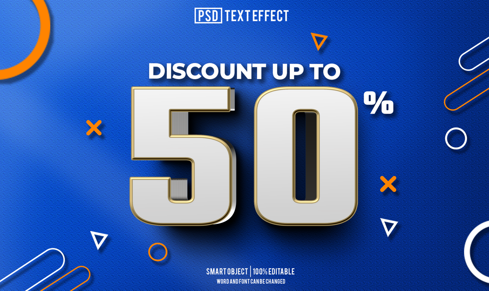 discount 50 percent text effect, font editable, typography, 3d text psd