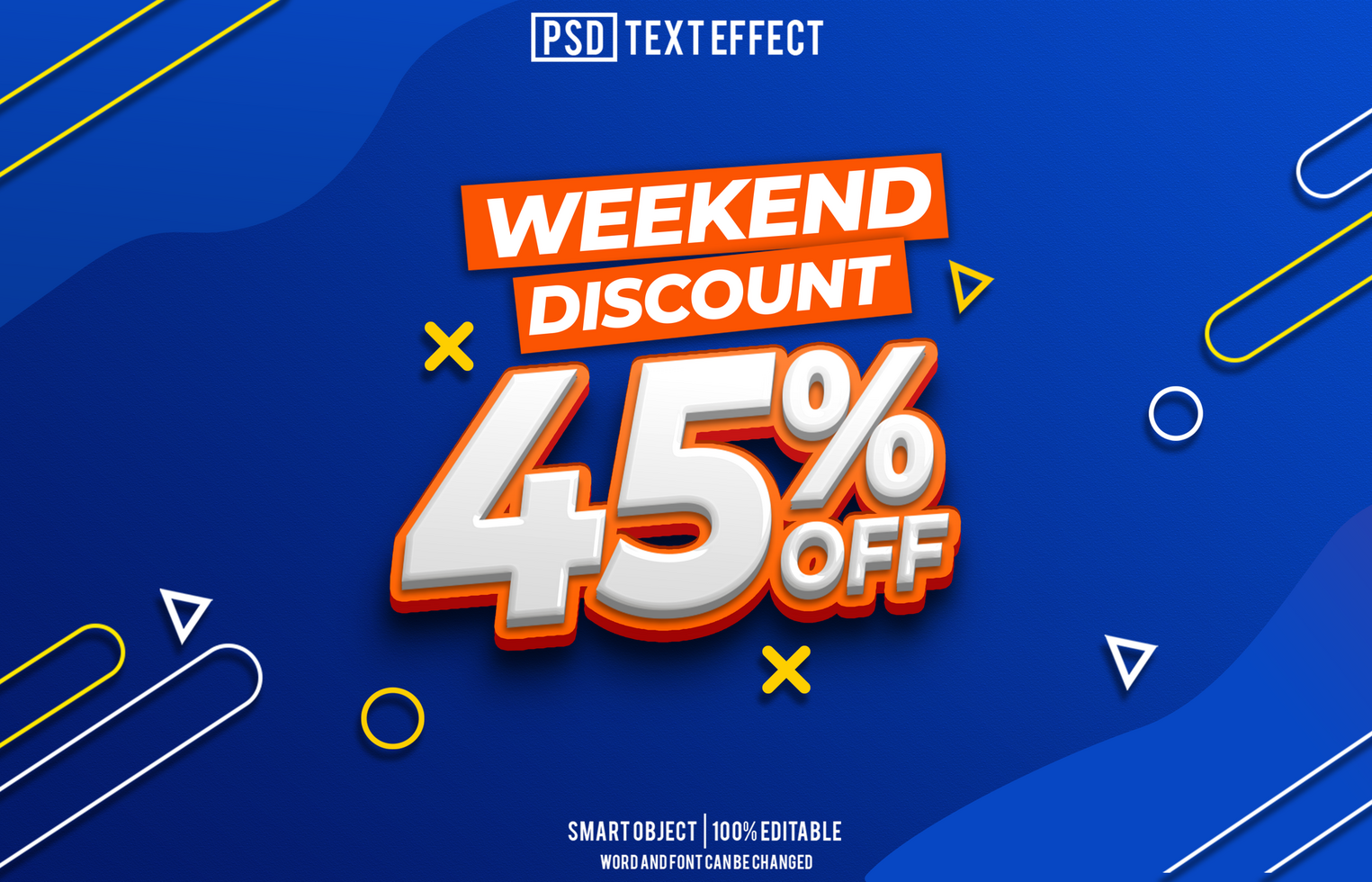 discount 45 percent text effect, font editable, typography, 3d text psd