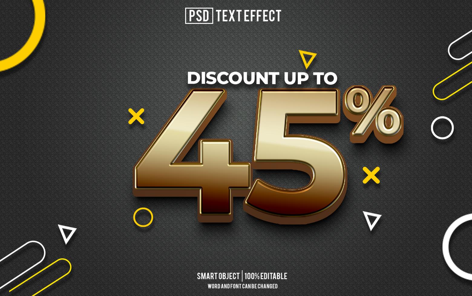 discount 45 percent text effect, font editable, typography, 3d text psd