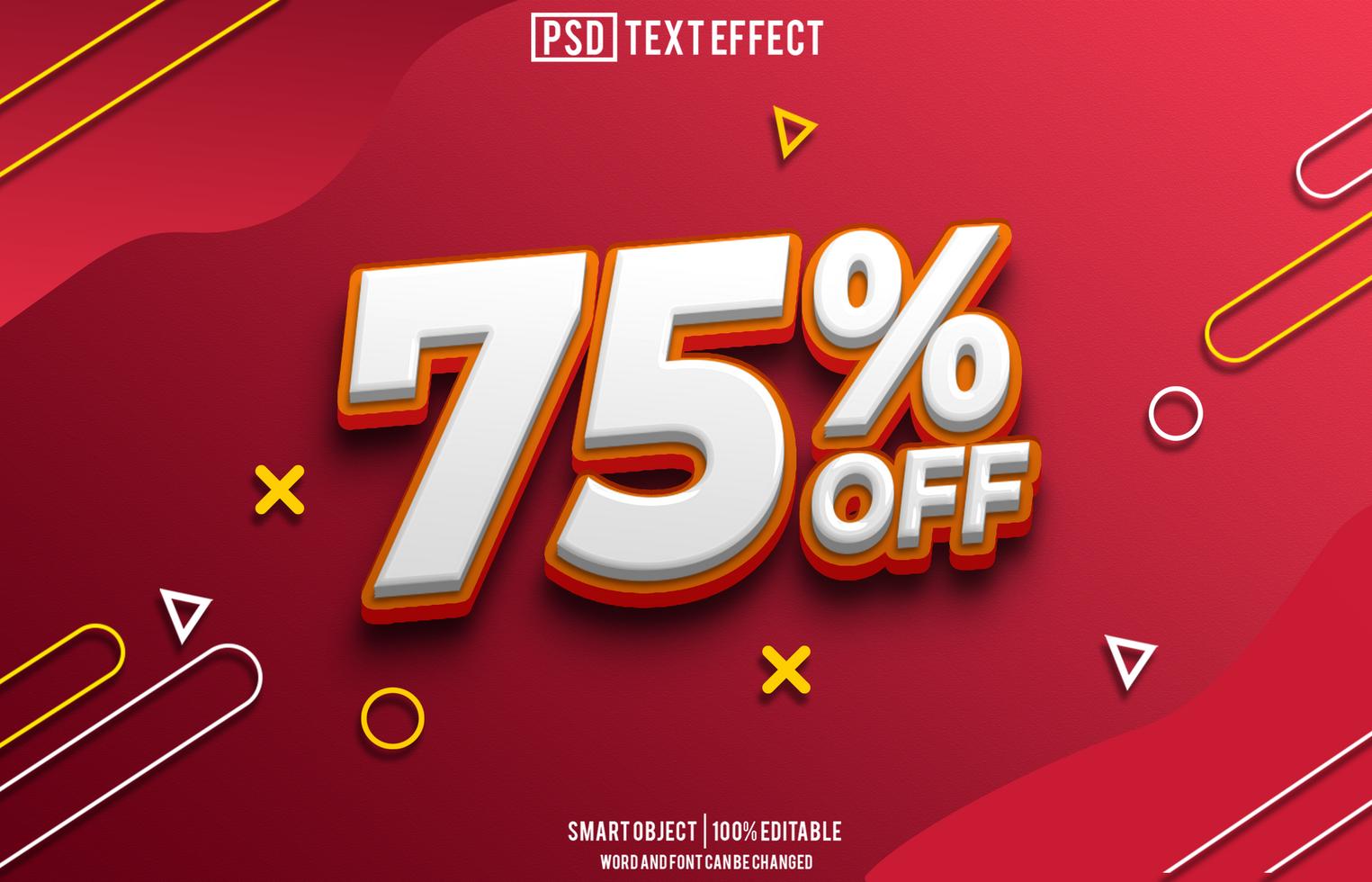 discount 75 percent text effect, font editable, typography, 3d text psd