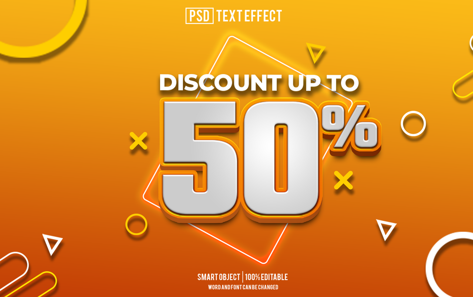 discount 50 percent ext effect, font editable, typography, 3d text. psd