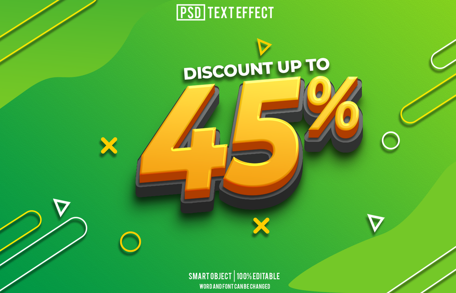 discount 45 percent text effect, font editable, typography, 3d text psd