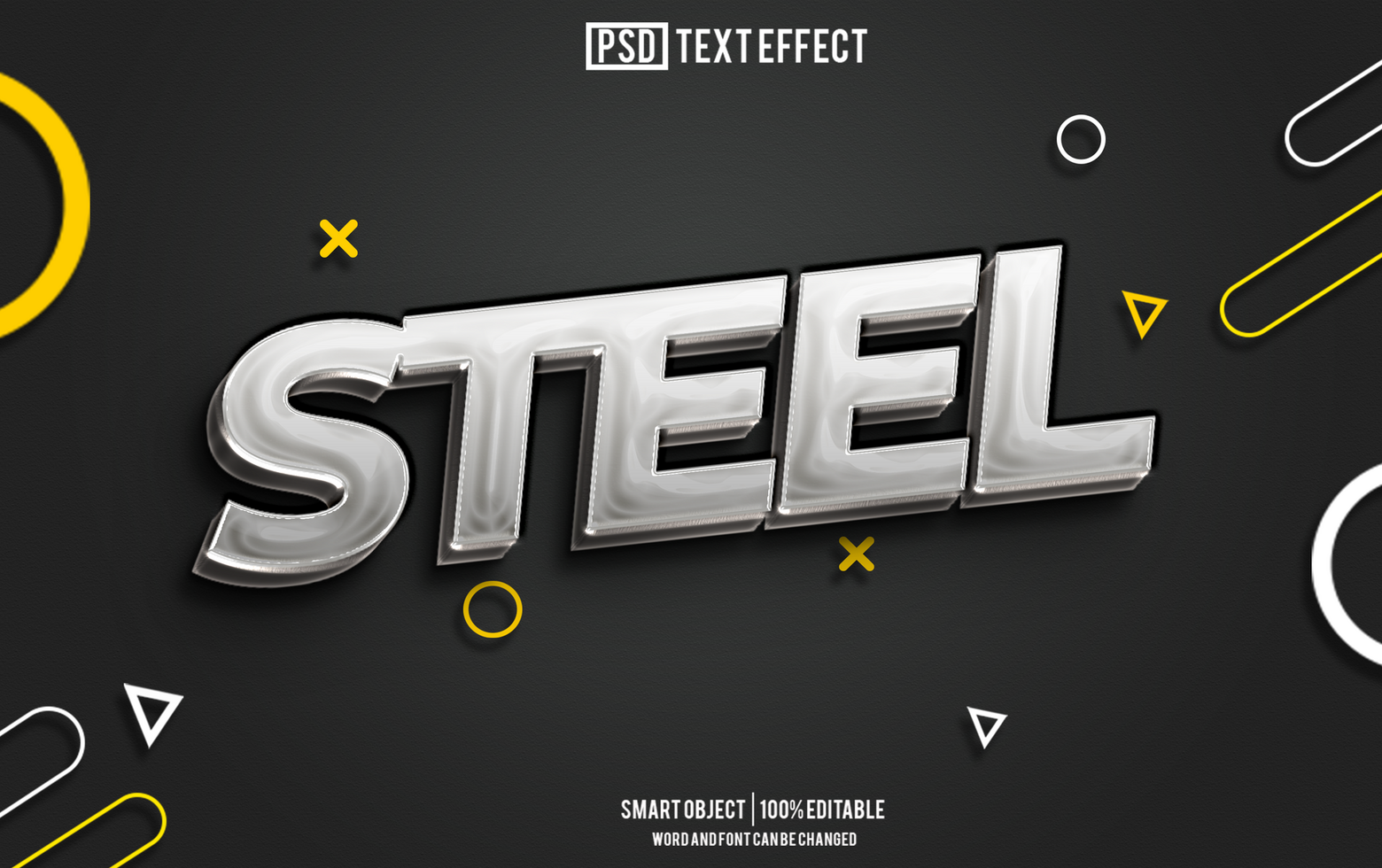 steel text effect, font editable, typography, 3d text psd