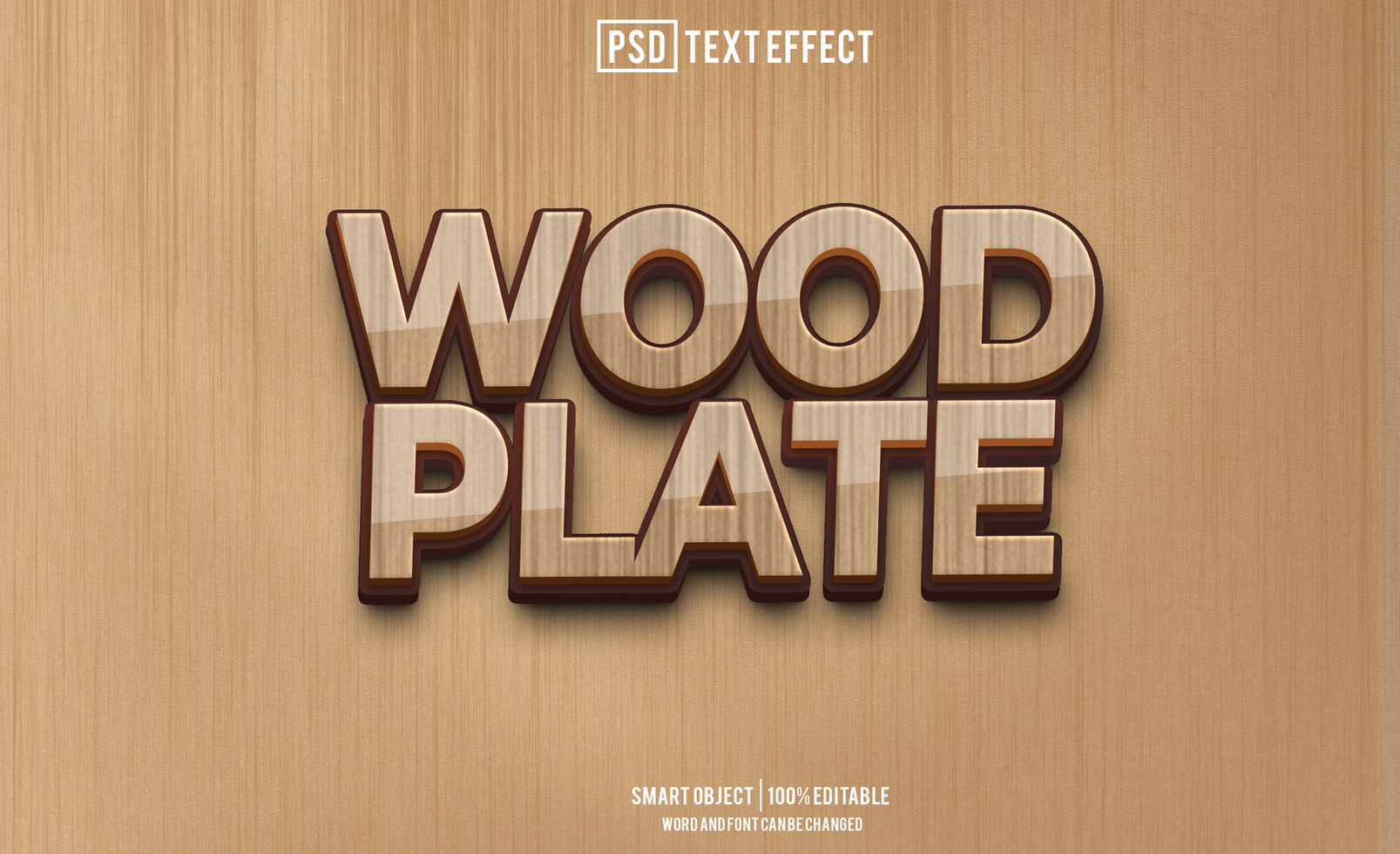 wood plate text effect, font editable, typography, 3d text psd