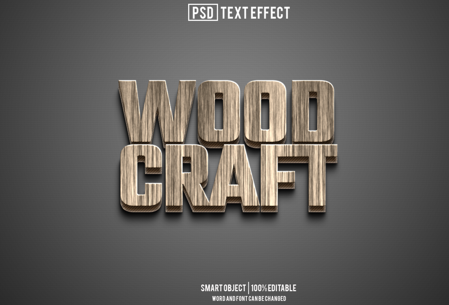 wood craft text effect, font editable, typography, 3d text psd