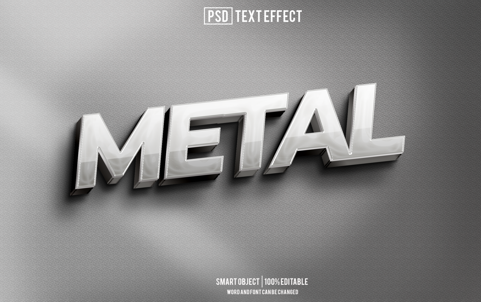 metal text effect, font editable, typography, 3d text psd