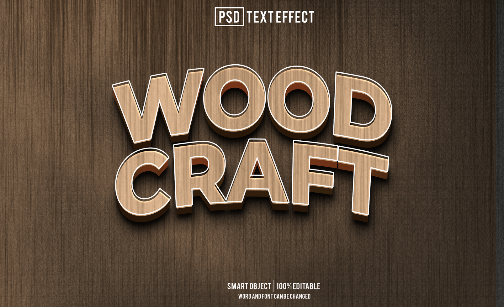 wood craft text effect, font editable, typography, 3d text psd