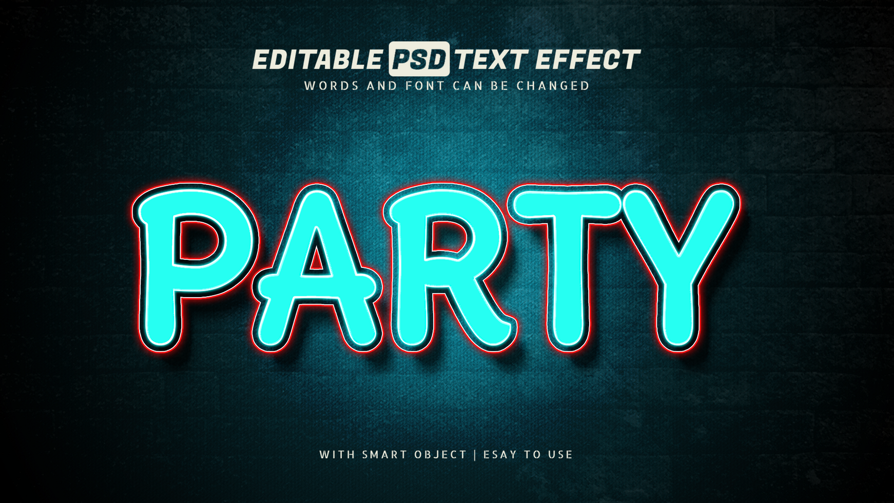 Blue light neon party text effect editable psd
