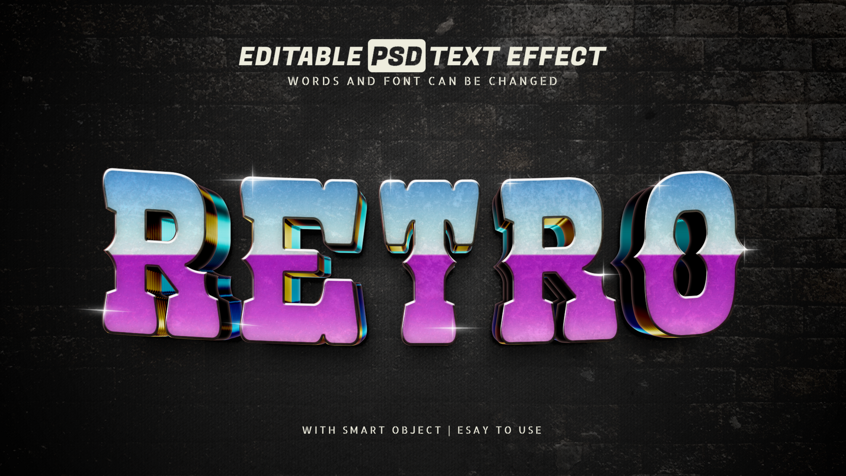 Retro gradient esport 3d editable text effect psd