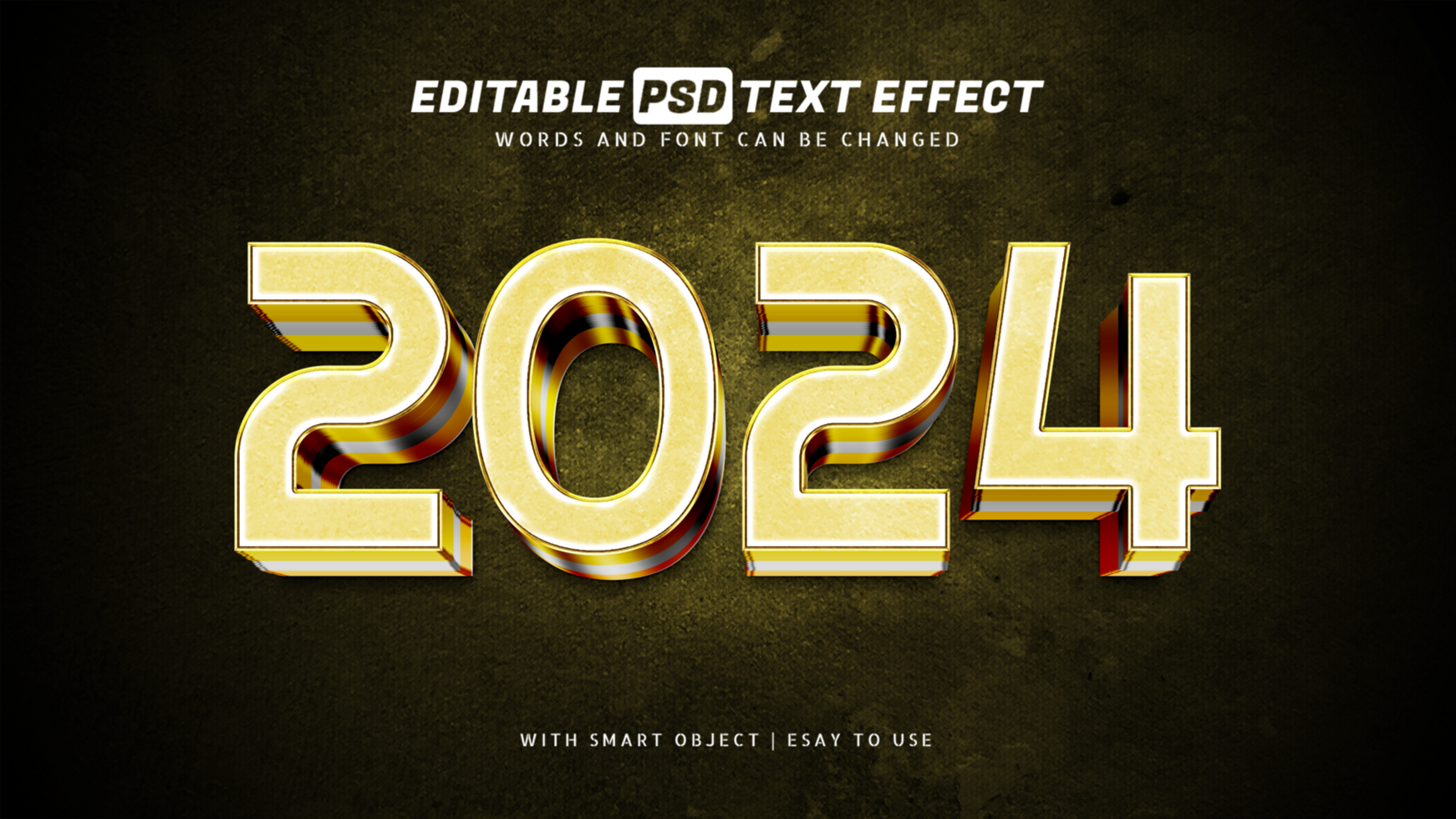 2024 golden 3d text effect editable psd