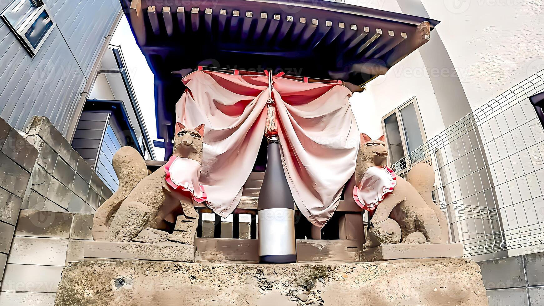 Small shrine and fox, Shimotakaido, Tanaka Inari Daimyojin,, 3-chome Shimotakaido, Suginami-ku, Tokyo, Japan The date of its establishment is unknown, but it is said to have been enshrined there duri photo