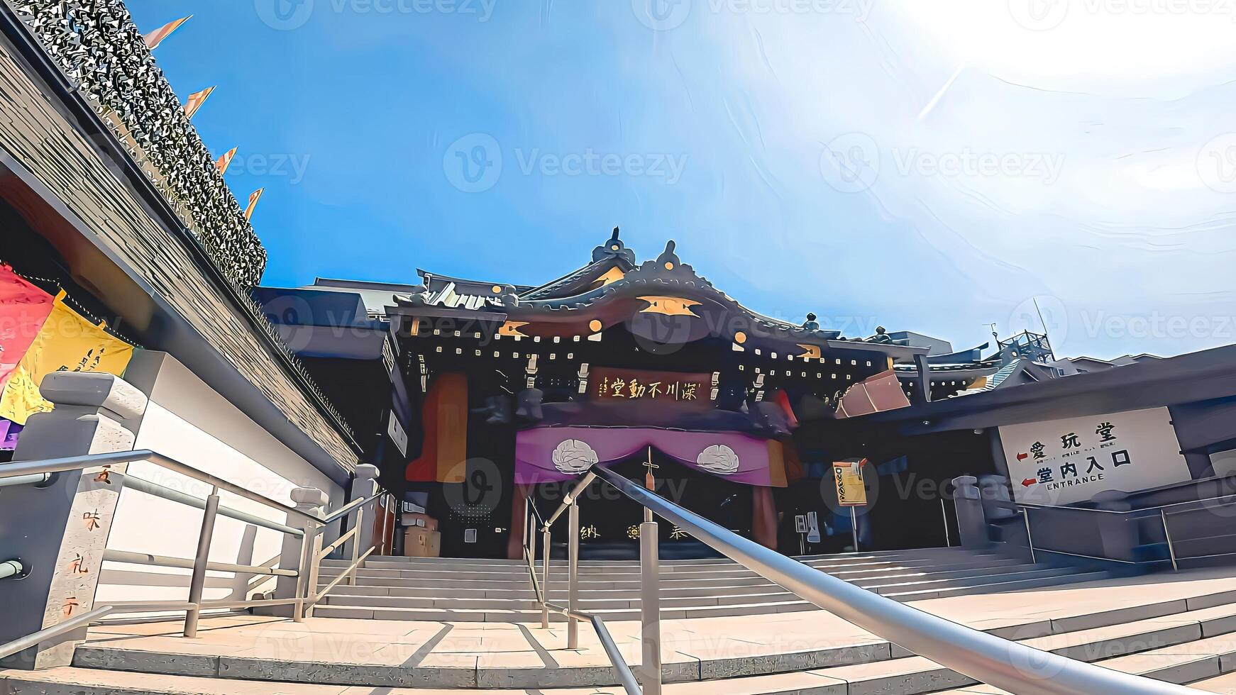Main hall of Fukagawa Fudodo.Fukagawa Fudodo, a temple in Tomioka, Koto Ward, Tokyo, Tokyo branch of Naritasan Shinshoji Temple in Narita City, Chiba Prefecture. photo