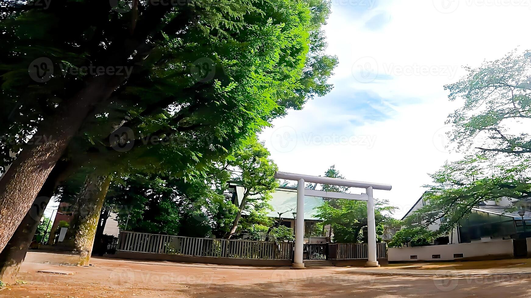 Shrine torii standing in a vacant lot Kamimachi Tenso Shrine,, a shrine in Setagaya, Tokyo, Japan Adjacent to a park, it is located in the back of a clean space. photo