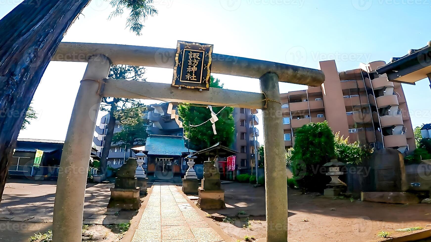 Shrine entrance torii gate and approach to Hikawadai Suwa Shrine, a shrine located in Hikawadai, Nerima Ward, Tokyo, Japan It was founded in the Edo period and has been revered as a shrine photo
