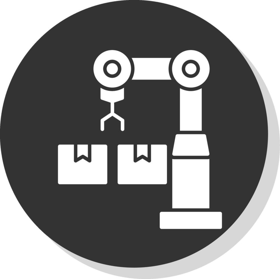 industrial robot glifo gris circulo icono vector