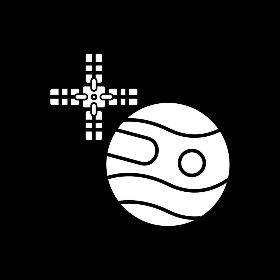 Uranus With Satellite Glyph Inverted Icon vector