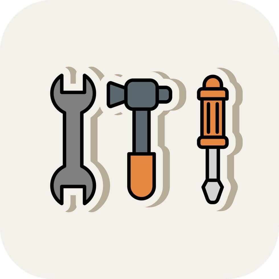 Tools Line Filled White Shadow Icon vector