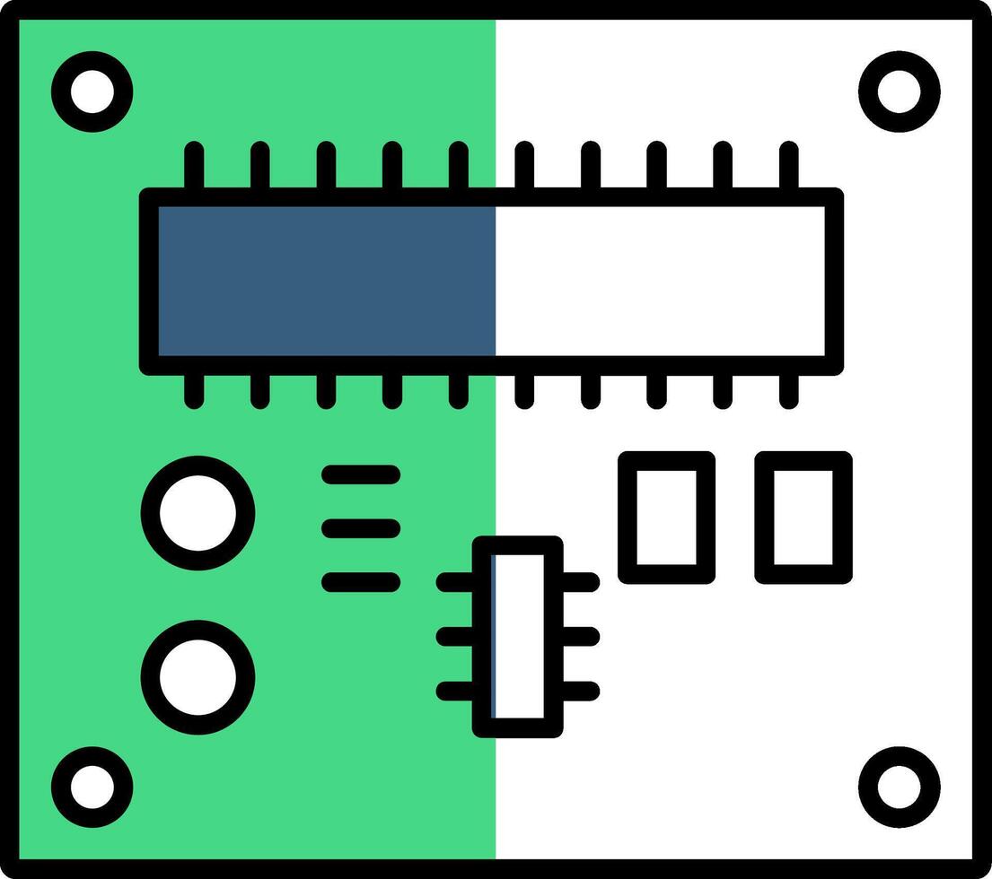 tarjeta de circuito impreso tablero lleno medio cortar icono vector