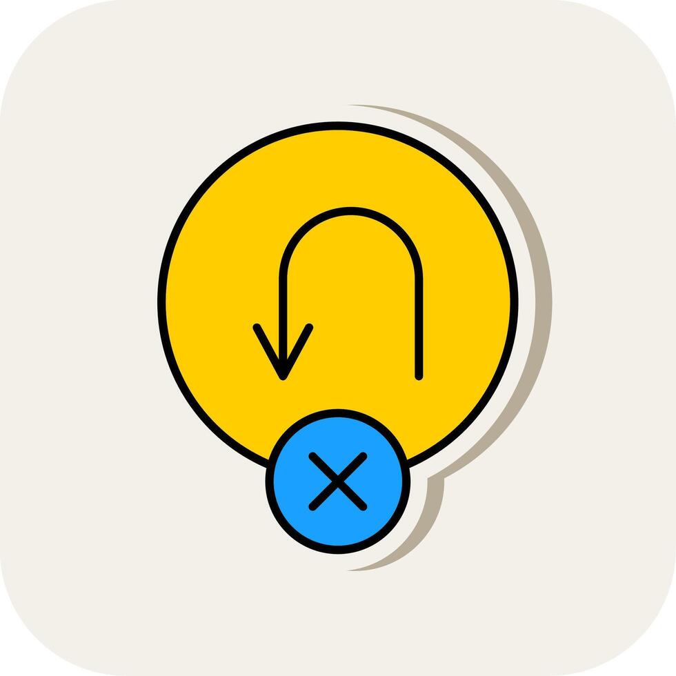 No U Turn Line Filled White Shadow Icon vector