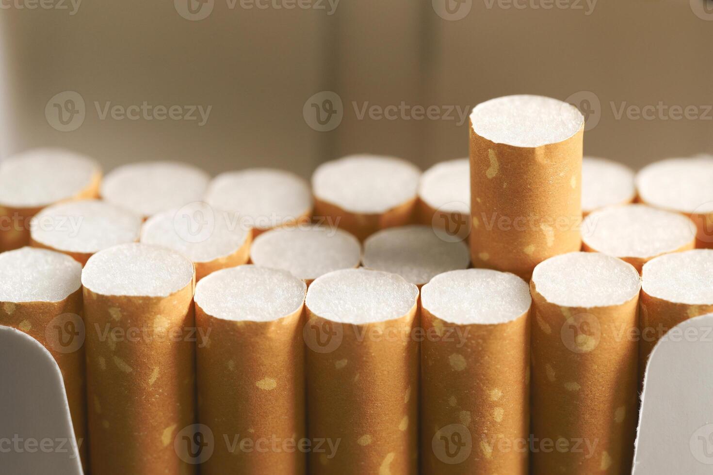 peel it off Cigarette pack prepare smoking on white wooden background. Packing line up. photo filters Natural light