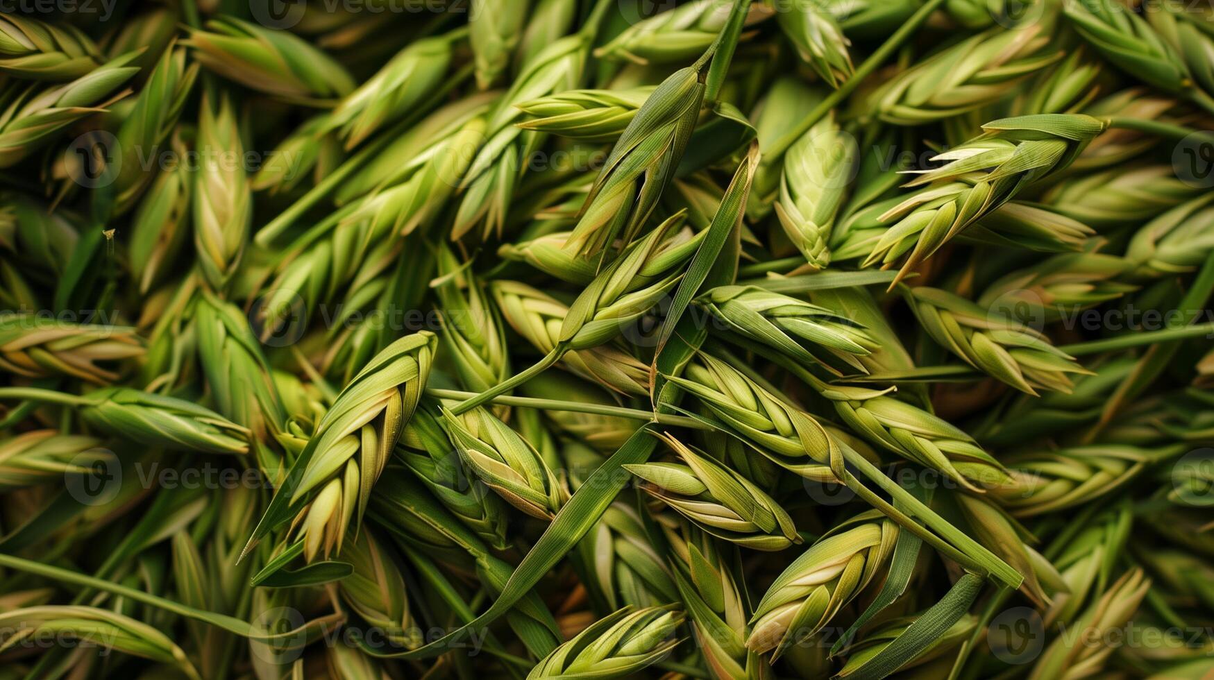 AI generated A pile of highland barley seedlings. Generated by artificial intelligence. photo