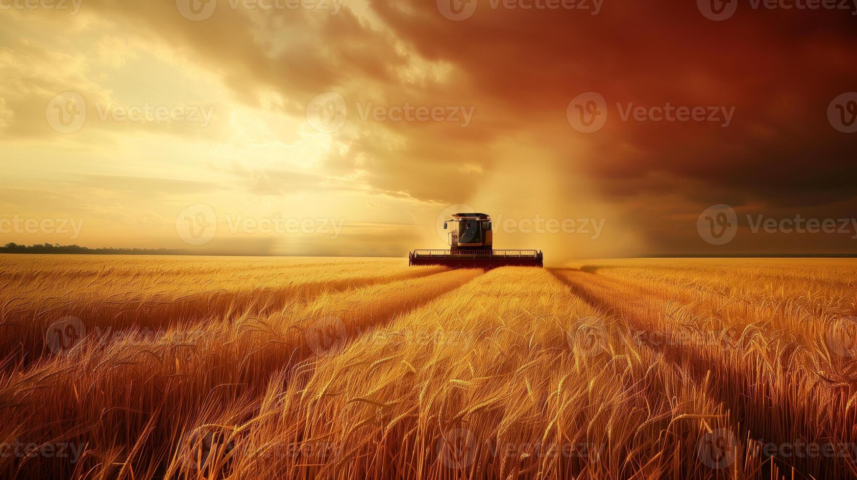 AI generated Photo of harvester working in a wheat field. Generated by artificial intelligence.