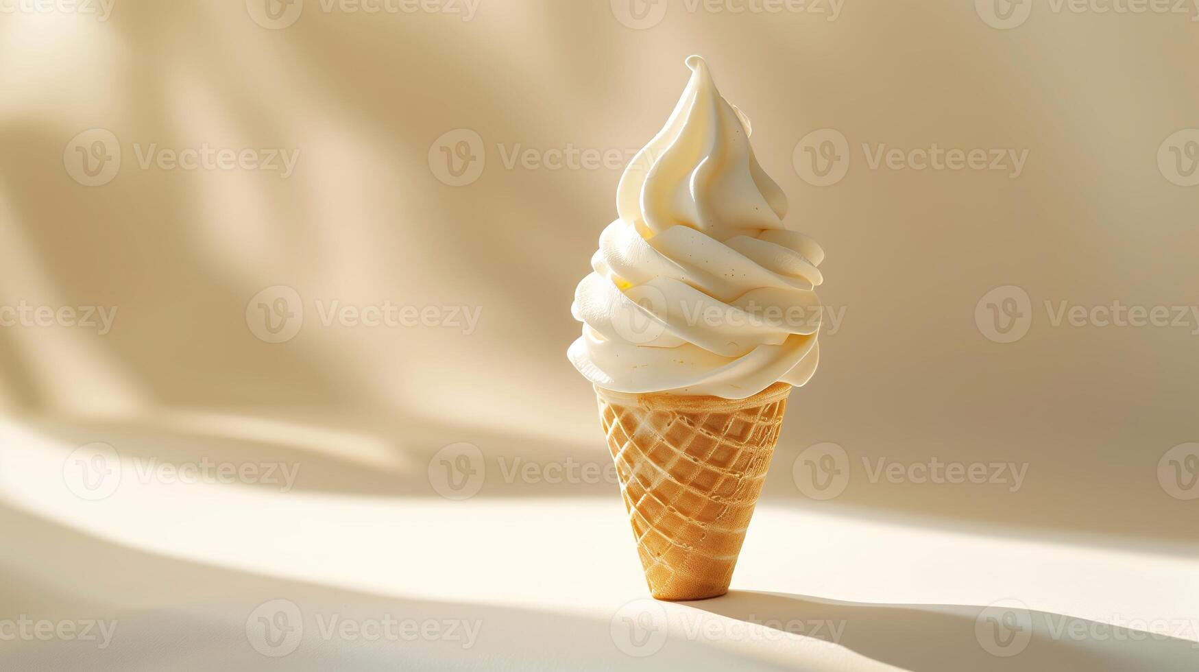 AI generated White ice cream cone with light background. Generated by artificial intelligence. photo