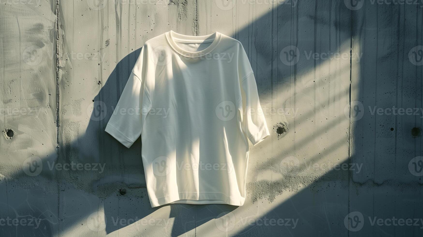 AI generated A white t-shirt against a stark, brutalist concrete backdrop. Generated by artificial intelligence. photo