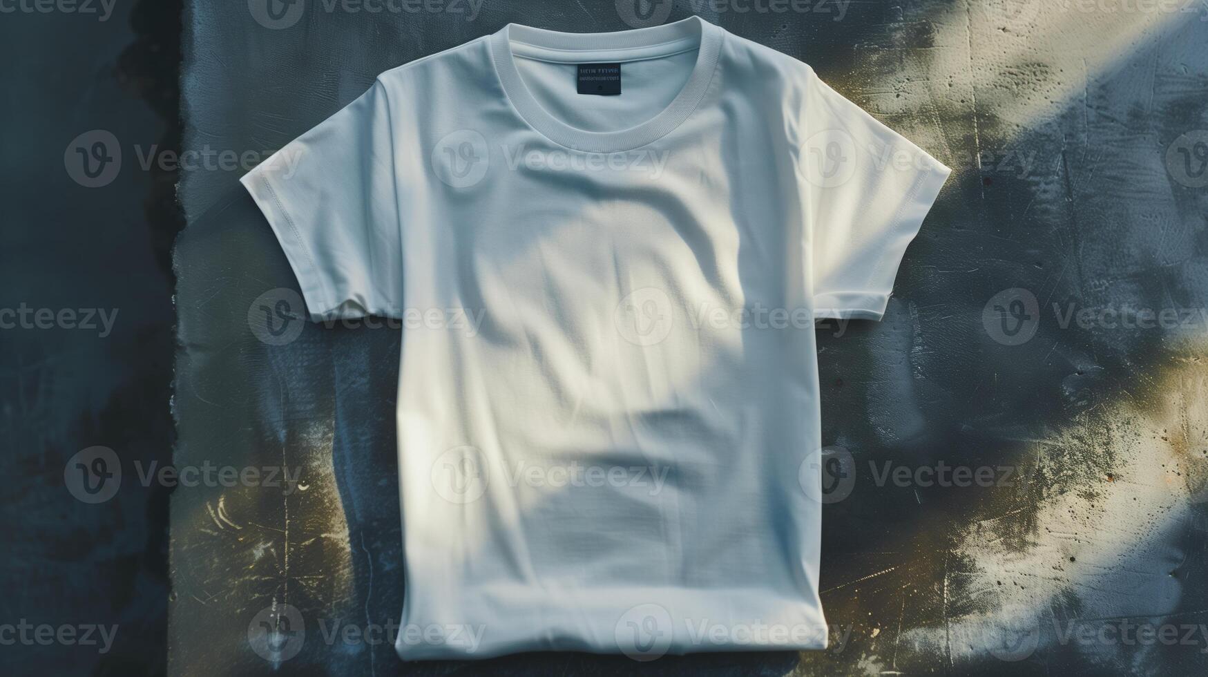 AI generated A white t-shirt against a stark, brutalist concrete backdrop. Generated by artificial intelligence. photo