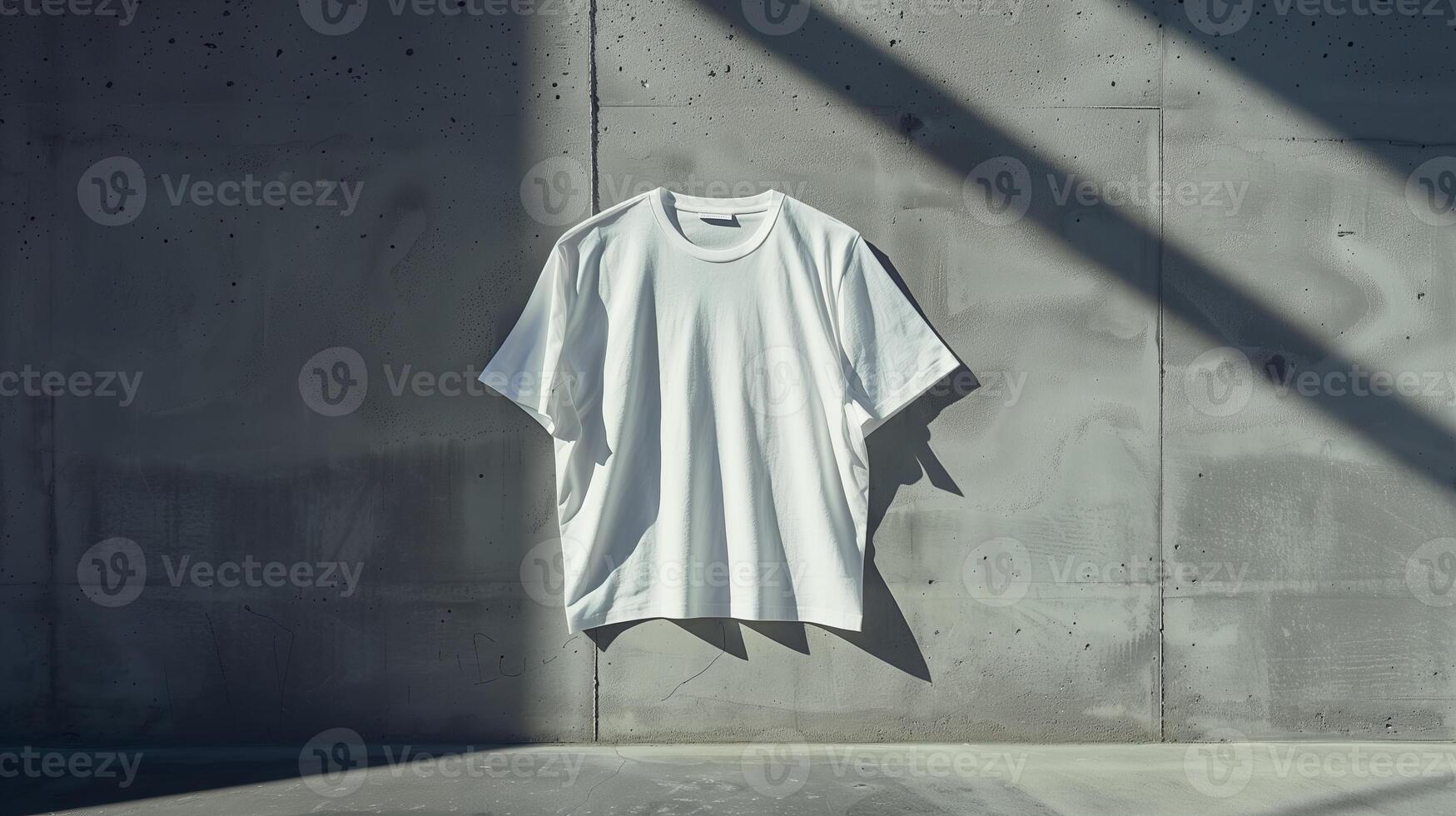 AI generated A white t-shirt against a stark, brutalist concrete backdrop. Generated by artificial intelligence. photo