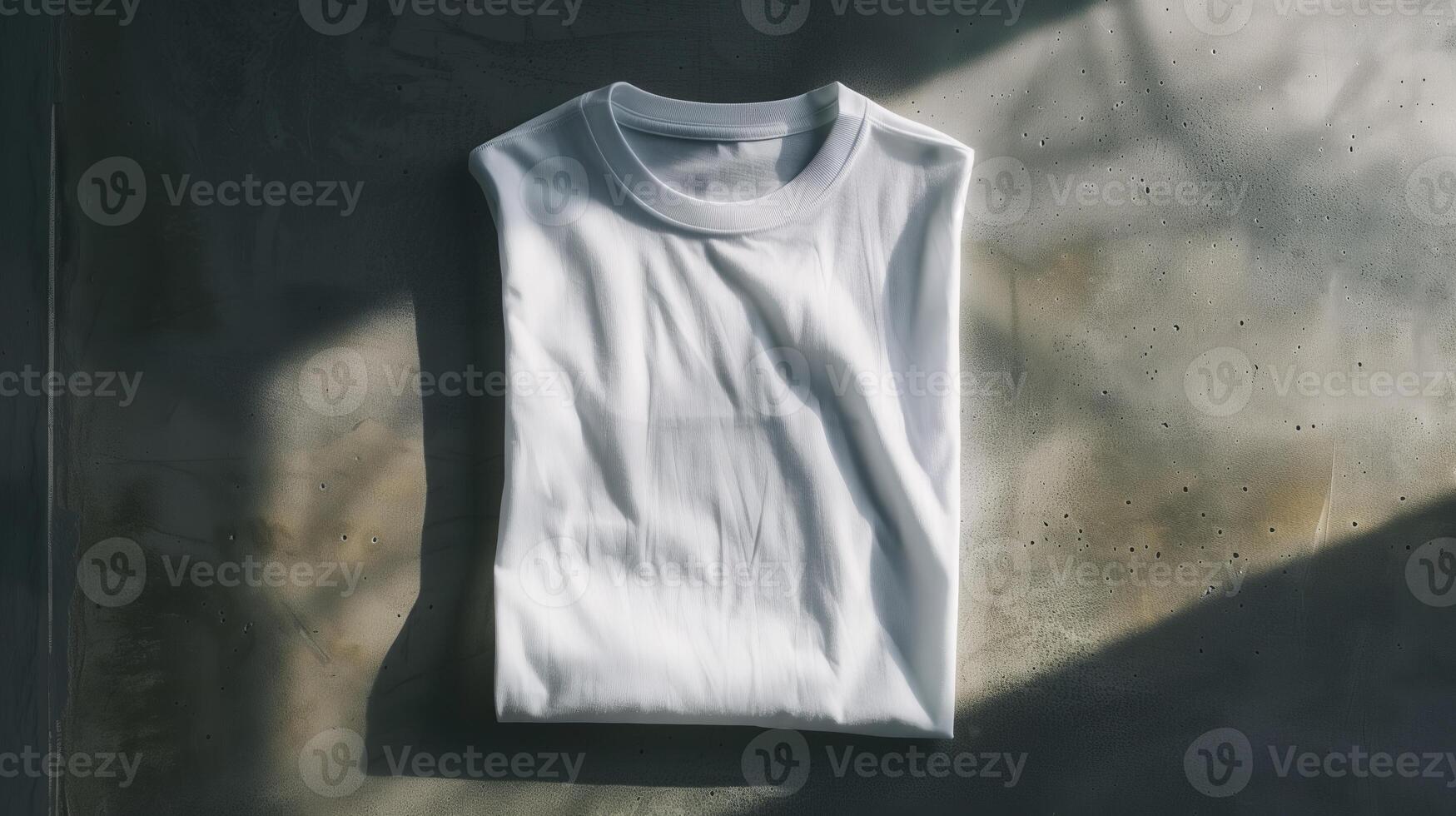 AI generated A white t-shirt against a stark, brutalist concrete backdrop. Generated by artificial intelligence. photo