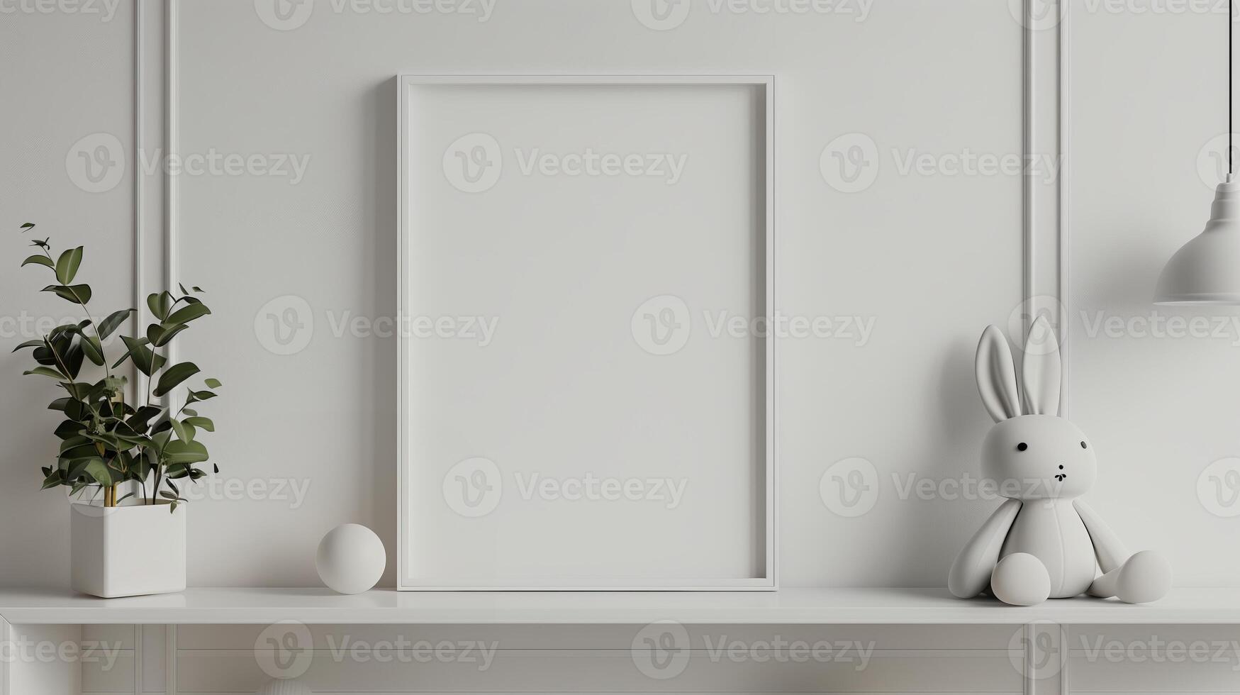 AI generated The trendy interier nursery kids room with a blank frame on the wall. Generated by artificial intelligence. photo