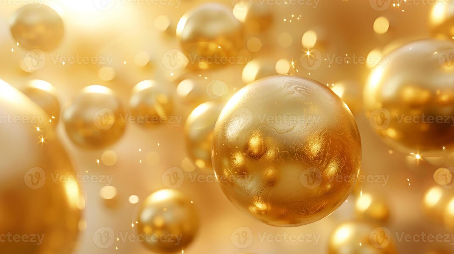 AI generated Golden spheres on white background. Abstract illustration, flying golden balls, metallic gold beads, round and shiny objects, wallpaper, pearls, metal balls. photo